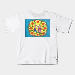 Maria Primachenko - flax blooms and a cossack goes to a girl 1982 Kids T-Shirt